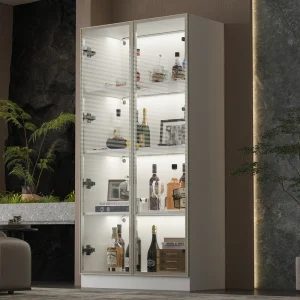 FUFU&GAGA Contemporary/Modern White Curio Cabinet with Wine Storage T726922918