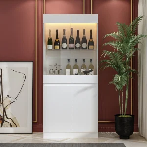 FUFU&GAGA Contemporary/Modern White Curio Cabinet with Wine Storage T726922919
