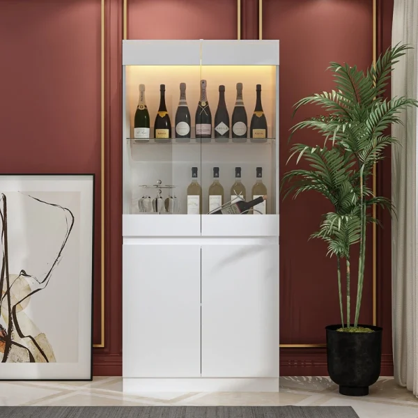 FUFU&GAGA Contemporary/Modern White Curio Cabinet with Wine Storage T726922919