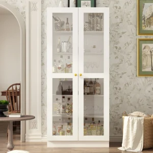 FUFU&GAGA Contemporary/Modern White Curio Cabinet with Wine Storage T726922920