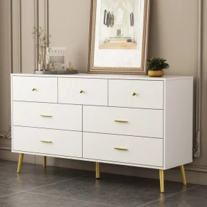 FUFU&GAGA Contemporary/Modern White Sideboard with 7 Drawers – Ample Storage Space – Durable Construction – Multi-Purpose Cabinet