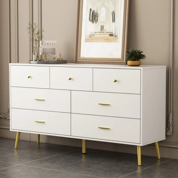 FUFU&GAGA Contemporary/Modern White Sideboard with 7 Drawers – Ample Storage Space – Durable Construction – Multi-Purpose Cabinet