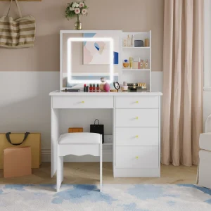 FUFU&GAGA Contemporary White Console Table with Drawer – Multi-Functional Kitchen Cabinet and Chic Style Buffet Sideboard