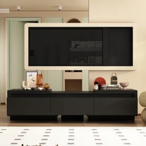 FUFU&GAGA Modern/Contemporary Black TV Cabinet (Accommodates TVs more than 70-in) – Adjustable Length, Ample Storage, Premium Materials