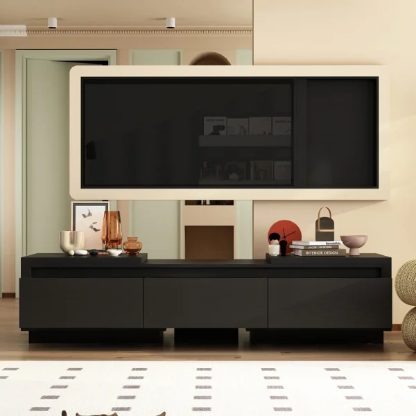 FUFU&GAGA Modern/Contemporary Black TV Cabinet (Accommodates TVs more than 70-in) – Adjustable Length, Ample Storage, Premium Materials