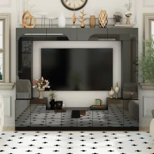 FUFU&GAGA Modern/Contemporary Black Tv Cabinet Integrated Tv Mount (Accommodates TVs up to 80-in) T726922890