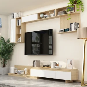 FUFU&GAGA Modern/Contemporary Brown+White Tv Cabinet (Accommodates TVs up to 70-in) T726922914