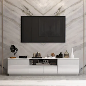 FUFU&GAGA Modern  TV Stand for 70-75 inch TVs with Large Storage 4 Drawers with Lights for Gaming, Living Room, Bedroom