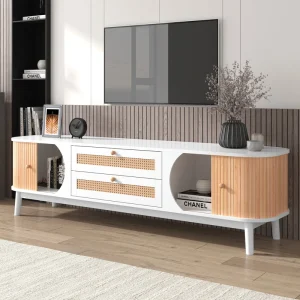 Fun Orange Modern/Contemporary Natural Wood+White Tv Cabinet (Accommodates TVs up to 70-in)