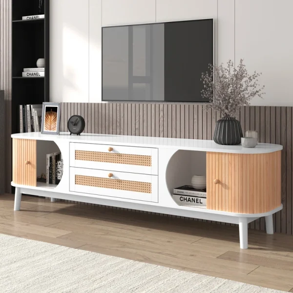 Fun Orange Modern/Contemporary Natural Wood+White Tv Cabinet (Accommodates TVs up to 70-in)