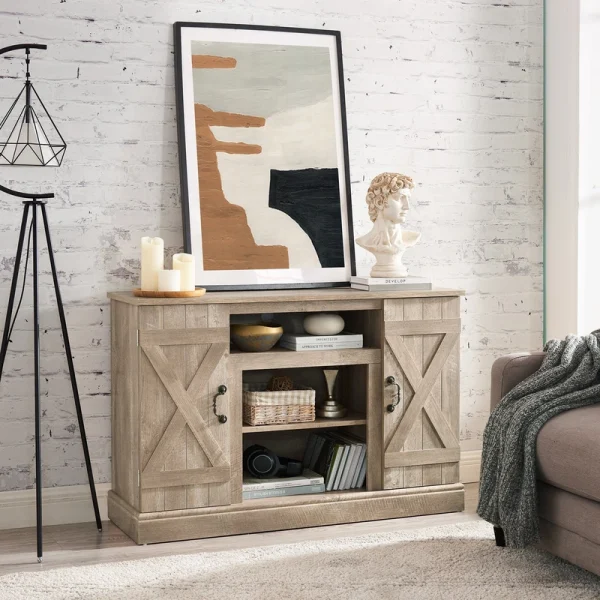 Fun Orange TV-STAND Farmhouse/Rustic Light Gray Tv Cabinet (Accommodates TVs up to 50-in)