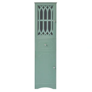 FUNKOL 14.2 in. W x 16.5 in. D x 63.8 in. H Ready to Assemble Floor Base Kitchen Cabinet in Green with 2-Doors and 1-Drawer