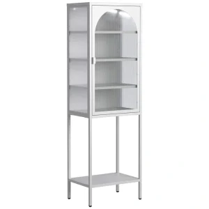FUNKOL 19.7 in. x 13.8 in. x 63 in. White 5-Shelf Metal Storage Cabinet with 3 Adjustable Dividers and Glass Doors