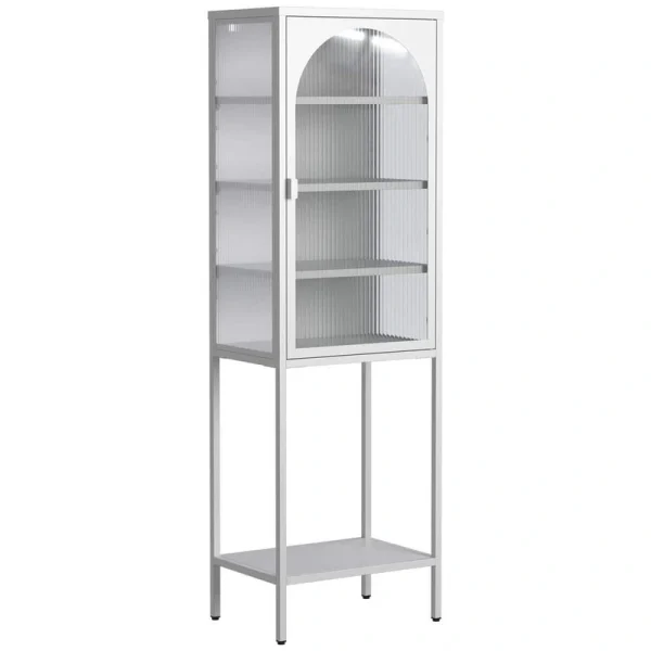 FUNKOL 19.7 in. x 13.8 in. x 63 in. White 5-Shelf Metal Storage Cabinet with 3 Adjustable Dividers and Glass Doors