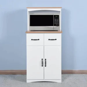 FUNKOL 23.62 in. x 15.75 in. x 49.41 in. 4-Layer White MDF Ready to Assemble Kitchen Cabinet w/Microwave Cabinet and 2-Drawers