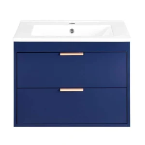 FUNKOL 24″x17.72″x18.7 in Blue MDF Wall Mounted Kitchen Cabinet with White Sink Ready to Assembly with Drawers, Porcelain Basin