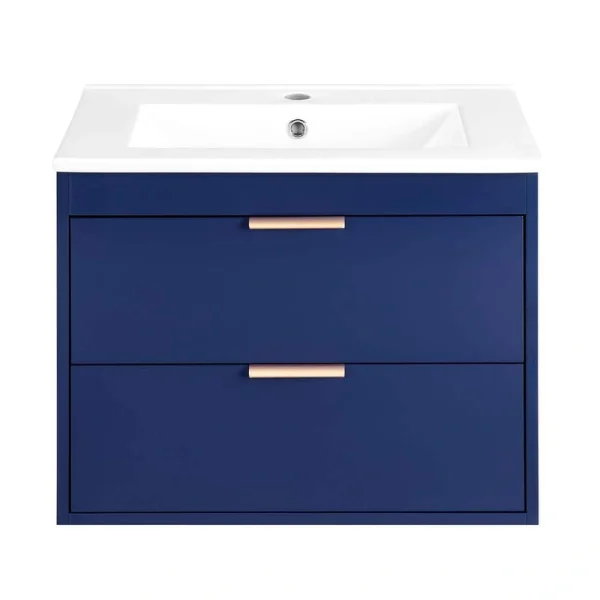 FUNKOL 24″x17.72″x18.7 in Blue MDF Wall Mounted Kitchen Cabinet with White Sink Ready to Assembly with Drawers, Porcelain Basin