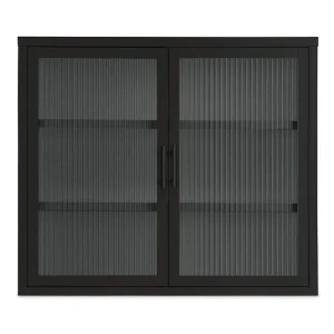 FUNKOL 27.6 L x 9.1W x 23.6H in. Black Vintage Style Double Glass Door Wall Mounted Cabinet with Removable Divider Included