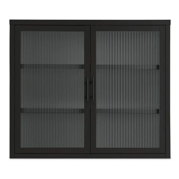FUNKOL 27.6 L x 9.1W x 23.6H in. Black Vintage Style Double Glass Door Wall Mounted Cabinet with Removable Divider Included