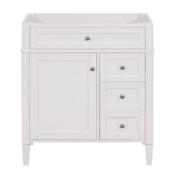 FUNKOL 29.3 x 17.87 x 33 In. White MDF Vertical Bath Cabinet with 3 Drawers and 1 Soft Close Door, Top Sink Not Included