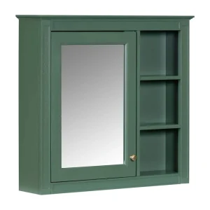 FUNKOL 29.92 x 7.32 x 28 In. Green Wall Mounted Modern Bathroom Storage Cabinet with Door Mirror and 3-Open Storage Dividers