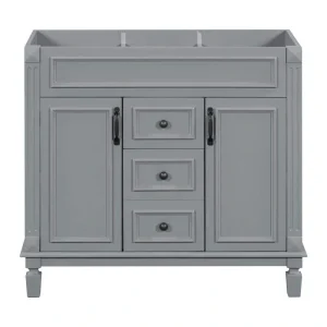 FUNKOL 35.9 x 17.9 x 34 In. Gray Vertical Bathroom Cabinet with 2 Drawers and 2 Soft Close Doors, Top Sink Not Included