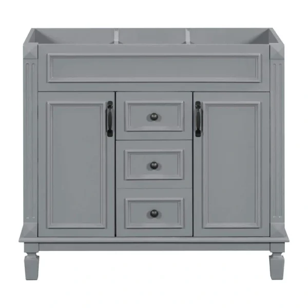 FUNKOL 35.9 x 17.9 x 34 In. Gray Vertical Bathroom Cabinet with 2 Drawers and 2 Soft Close Doors, Top Sink Not Included