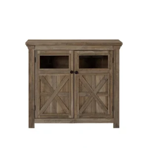 FUNKOL 38 in. x 15.35 in. x 35 in. Gray Wash Vintage MDF Storage Cabinet with 2-Doors