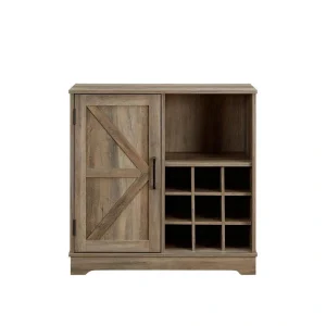 FUNKOL 39.37in x 15.75in x 34in Gray MDF Ready to Assemble Kitchen Cabinet with 2 Drawers, 1 Door and 12 Wine Racks