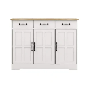 FUNKOL 42.72-in W x 15.35-in D x 32.09-in H in MDF Ready to Assemble Kitchen Cabinet in White with 3 Drawers and 3 Doors