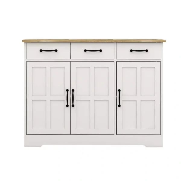 FUNKOL 42.72-in W x 15.35-in D x 32.09-in H in MDF Ready to Assemble Kitchen Cabinet in White with 3 Drawers and 3 Doors