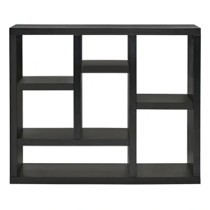FUNKOL 43.3 in. L x 13.8 in. W x 35.6 in. H,Ready to Assembly Black MDF Wall Cabinet with Seven 7 Cube Storage Spaces