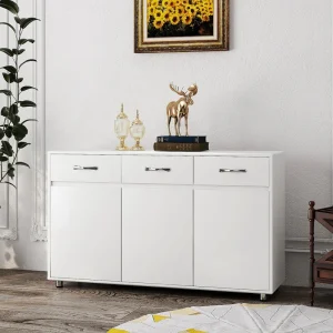FUNKOL 52.56in x 15.94in x 32.68in White MDF Ready to Assemble Kitchen Cabinet with 3 Drawers and 3 Doors