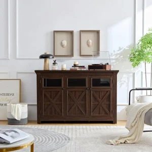 FUNKOL 53 in. x 15.35 in. x 35 in. Espresso Vintage MDF Storage Cabinet with 3-Doors