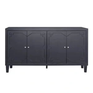 FUNKOL 59.84 in. x 15.75 in. x 31.5 in. MDF Freestanding Ready to Assemble Base Storage Cabinet in Matte Black with 4-Doors