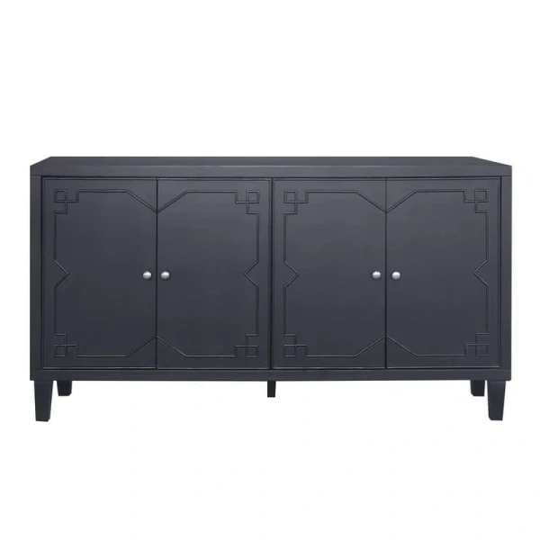 FUNKOL 59.84 in. x 15.75 in. x 31.5 in. MDF Freestanding Ready to Assemble Base Storage Cabinet in Matte Black with 4-Doors