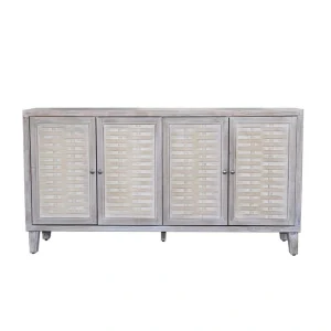 FUNKOL 59.84 in. x 15.75 in. x 31.5 in. MDF Freestanding Ready to Assemble Base Storage Cabinet in Natural Wood with 4Doors