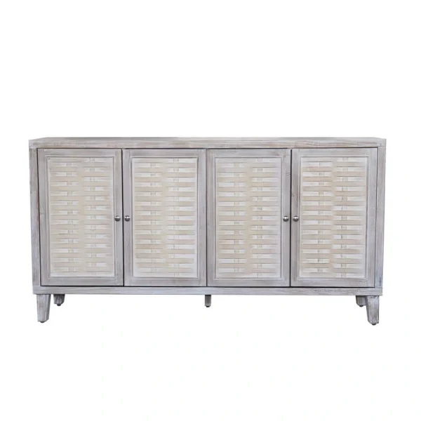 FUNKOL 59.84 in. x 15.75 in. x 31.5 in. MDF Freestanding Ready to Assemble Base Storage Cabinet in Natural Wood with 4Doors