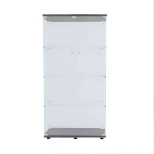 FUNKOL 64.56 in. x 31.69 in. x 14.37 in. 4-Shelf Ready to Assemble Wooden Base Display Cabinet in Black with 2 Glass Doors