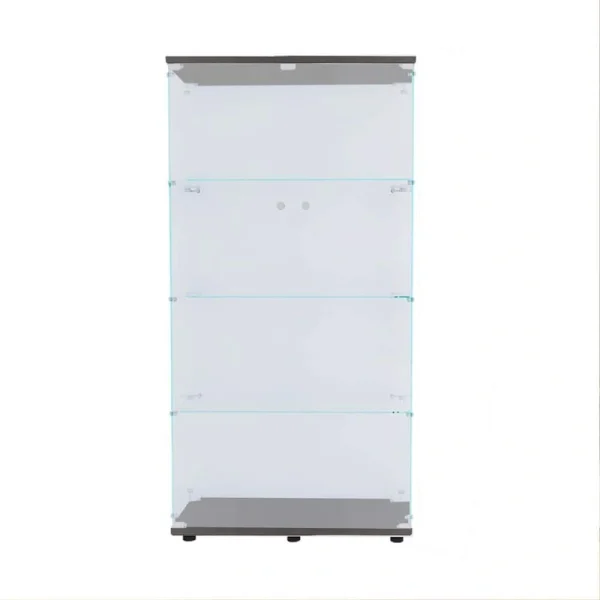 FUNKOL 64.56 in. x 31.69 in. x 14.37 in. 4-Shelf Ready to Assemble Wooden Base Display Cabinet in Black with 2 Glass Doors