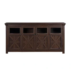 FUNKOL 68.3 in. x 15.35 in. x 34.65 in. Vintage MDF Ready to Assemble Base Storage Cabinet in Espresso with 4-Doors