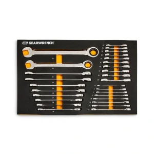 GEARWRENCH 28-Piece 72T Metric Standard and Stubby Ratcheting Wrench Set with EVA Foam Tray