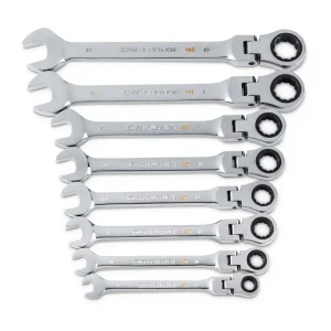 GEARWRENCH Metric 90-Tooth Flex Head Combination Ratcheting Wrench Tool Set with Tray (8-Piece)