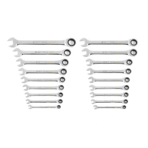 GEARWRENCH SAE/MM 90-Tooth Pro Combination Ratcheting Wrench Tool Set with Tray (18-Piece)