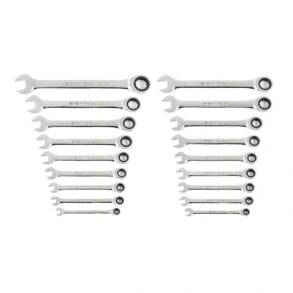 GEARWRENCH SAE/MM 90-Tooth Pro Combination Ratcheting Wrench Tool Set with Tray (18-Piece)