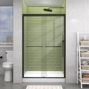 Getpro 44 in.-48 in. W x 72 in. H Double Sliding Framed Shower Door in Matte Black with 1/4 in. (6 mm) Clear Glass