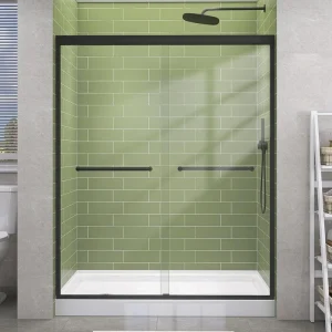 Getpro 56 in.-60 in. W x 72 in. H Double Sliding Framed Shower Door in Matte Black with 1/4 in. (6 mm) Clear Glass