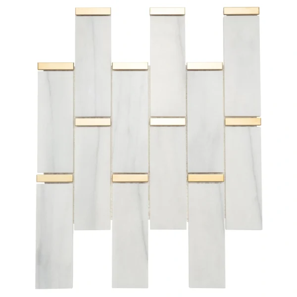 Giorbello Marble and mosaics White and Gray 11-in x 12-in Polished Natural Stone Marble Linear Marble Look Tile (4.8-sq. ft/ Carton)