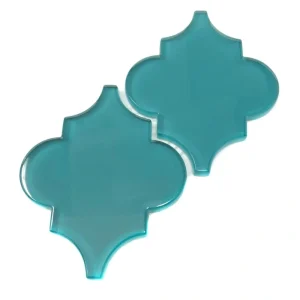Giorbello (Sample) Glass arabesque tiles Dark Teal 4-in x 4-in Glossy Glass Lantern Subway Wall Tile