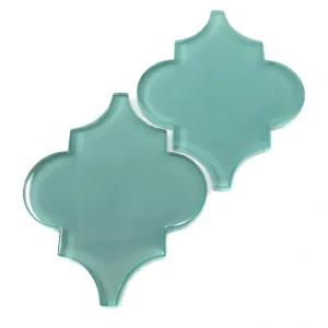 Giorbello (Sample) Glass Arabesque Tiles Teal 4-1/2-in x 4-1/2-in Glossy Glass Lantern Subway Wall Tile